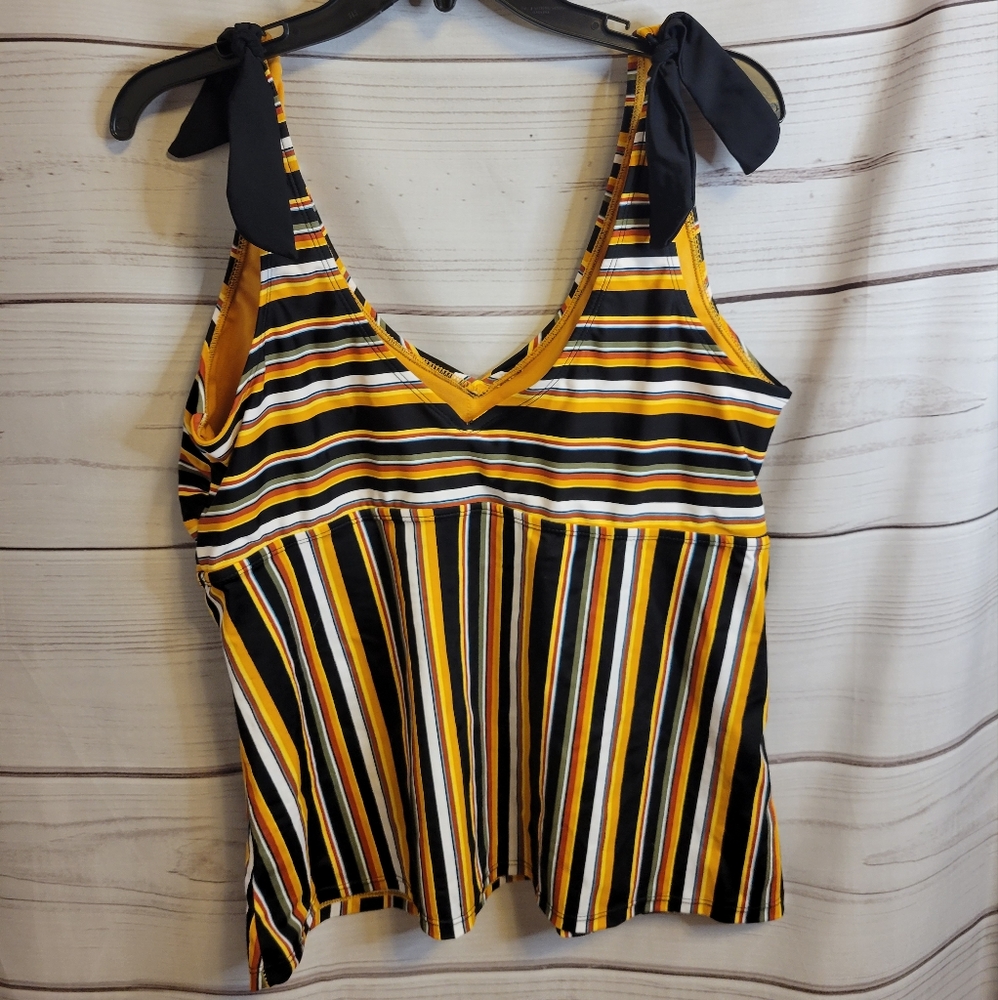 Time and Tru ~ Black & Yellow ~ Striped Women’s ~ Swim Tankini Top ~ Size XL